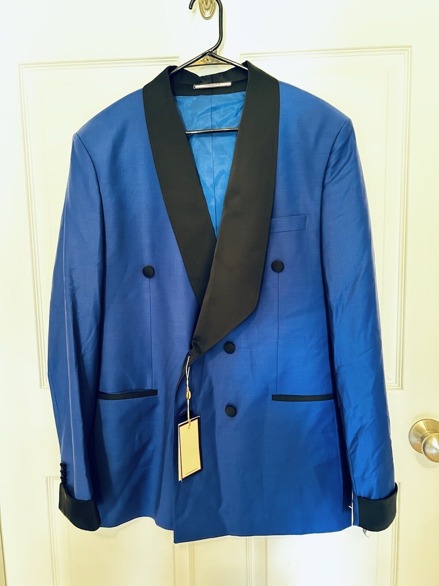New! Connaisseur Paris Two-Tone Blue Mens Blazer Double Breasted