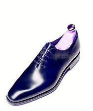 Handmade Men's Leather Oxfords Blue Plain Rounded Toe Stylish Vintage Shoes-840