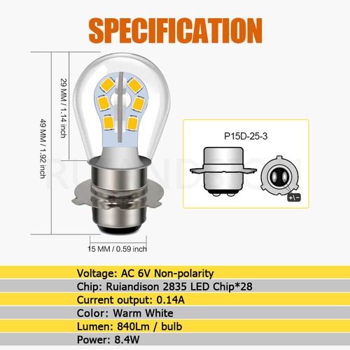 Faro 2 piezas P15D Moto Scooter H6M P15D-25-3 AC 6V 12V Bombilla LED DRL 840LM - Imagen 11 de 11