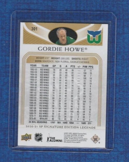 2020-21 Upper Deck SP Signature Edition Legends Gold # 301 Gordie Howe - Image 2 of 2