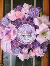 Summer Deco Mesh Wreath FLORAL ROSES LILLIES ...