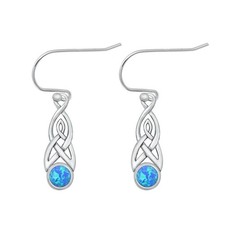 Sterling Silver Unique Blue Synthetic Opal Celtic Hook Earrings .925 New