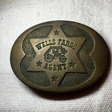 Vintage 1977 Wells Fargo Agent Brass Belt Buckle - 125th Anniversary