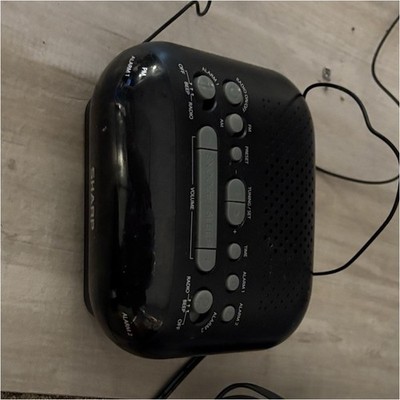 Black Digital Clock Radio Alarm w/ Power Cord, Rectangular Plastic Bedroom