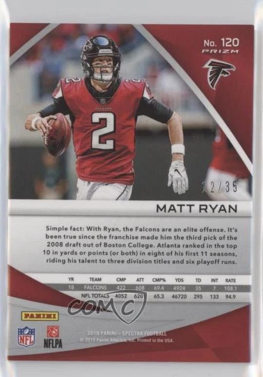 2019 Panini Spectra Neon Green Prizm /35 Matt Ryan #120 - Image 2 of 2