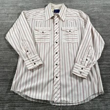 Vintage Panhandle Slim Shirt Mens Large White Red Stripe Western Pearl Snap 70s