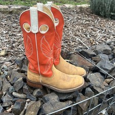 Anderson Bean Bison Boots Women's size 7 B Tan Orange Square Toe MADE IN USA