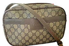 AUTH VTG GUCCI GG MONOGRAM COATED CANVAS LEATHER SHOULDER CAMERA STYLE CROSSBODY