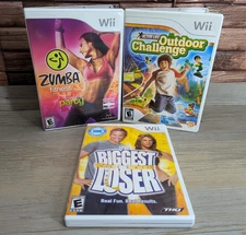 Nintendo Wii 3 Game Fitness Pack Biggest Loser Outdoor Challenge Zumba Party