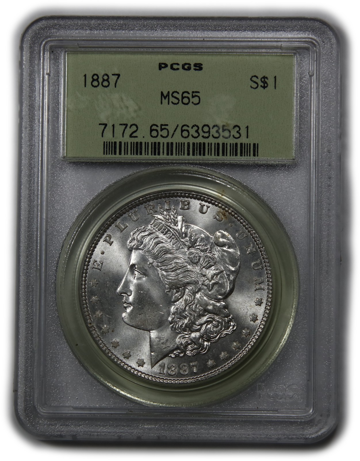 1887 P PCGS MS65 - Old Holder Silver Morgan Dollar $1 US Coin #62110A