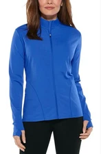 Coolibar Helani Water Jacket Women UPF 50+ Full Zip Long Sleeve Baja Blue XL