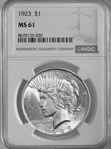 1923-P  $1 PEACE SILVER DOLLAR  "PHILADELPHIA MINT"  NGC MS61 #8678135-020