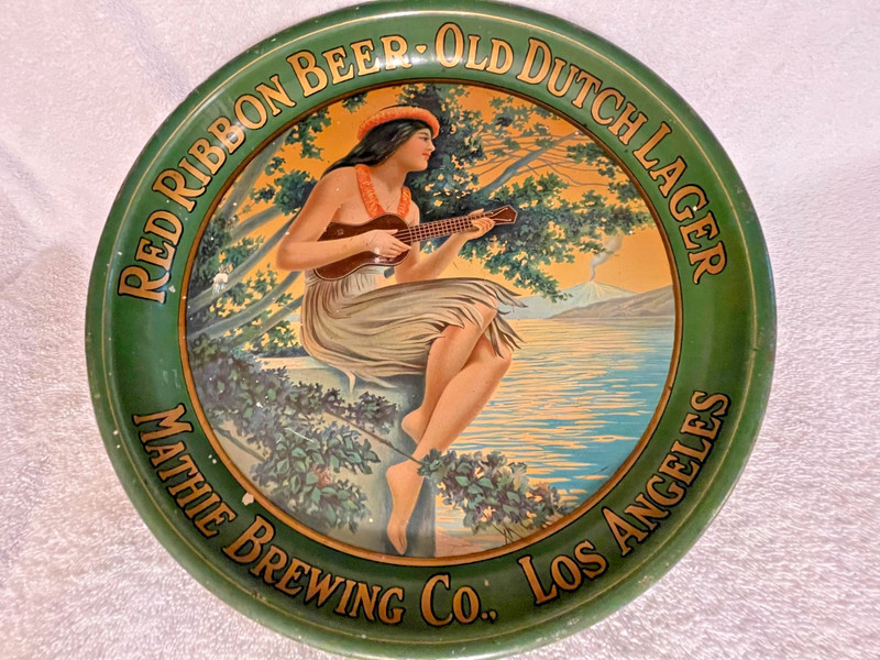Mathie Brewing Co Los Angeles Hawaiian Hula Girl Beer Tray Circa 1905