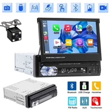 7inch Single 1DIN Flip out Touch Screen Car Stereo Radio Bluetooth Player +CAM