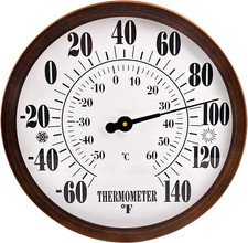 12" Indoor Outdoor Thermometer Decorative - Large Outdoor Thermometers for Patio