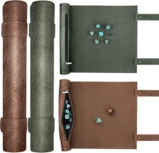 SIQUK 2 Pieces Magnetic Dice Mat Tray Rolling with Zipper PU Green, Camel 