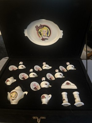 Barbie Solo in the Spotlight 1995 Miniature China Tea Set Black Felt Case