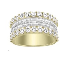 Men Band Ring 2.00ct Round Baguette Natural Diamond 10k Yellow Gold Pave Cluster