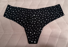 Victoria's Secret PINK Logo Black No Show Thong Panty LARGE NWT