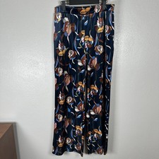 ModCloth Floral Wide Leg Pants Womens Sz Large Velour Retro Boho Pull On Pockets