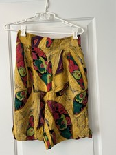 Vintage 90s shorts, funky abstract pattern, elastic waistband, with pockets