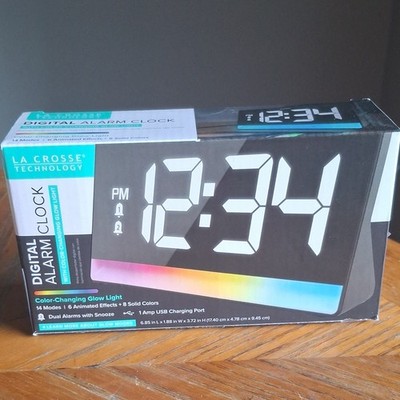 La Crosse Technology Digital Alarm Clock Dual Alarm Glow Light USB Black