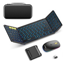 Samsers Foldable Keyboard and Mouse, Backlit Bluetooth 2.4 Wireless Multi OS