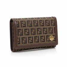 Fendi Zucca FF Canvas Wallet Brown Leather Snap Authentic w/ Box