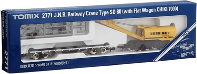 TOMIX 2771 N gauge J.N.R Railway Crane Type SO 80 with Flat Wagon CHIKI 7000