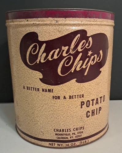 Vintage 1 Pound Charles Chips Tin (missing lid)