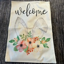 Garden Flag Welcome Easter Bunny Ears 12x18 Yard Decor Floral Double Side New