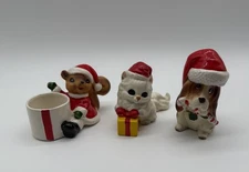 Vintage Lefton Josef Christmas Animal Figures Lot Of 3 Basset Dog Cat Squirrel