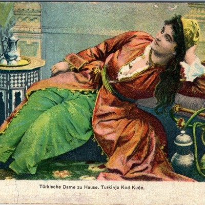 c1910s Sarajevo Bosnia Postcard Reclining Turkish Lady Harem Hookah Nargile