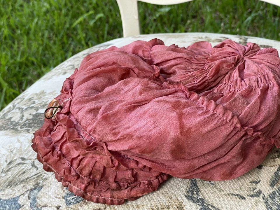 Antigua gorra eduardiana de seda para mujer/volantes rosa rosa, roseta, forrada Foto 3 de 4