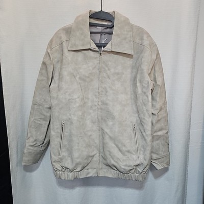 Storia Beige Tan Faux Leather Bomber Jacket Oversized Size Small Moto Preppy
