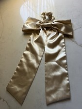 Golden Champagne Satin Hair Scrunchie bow Attached - Stylish Hair Accessory