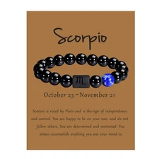 Zodiac Scorpio Bracelet for Men Women Scorpio Gifts Natural Black Onyx Stone Zod
