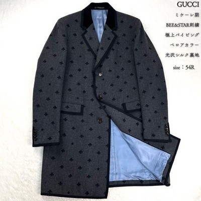 GUCCI Bee & Star Piping Chester Coat Gray Extremely Rare Michele Period Velour