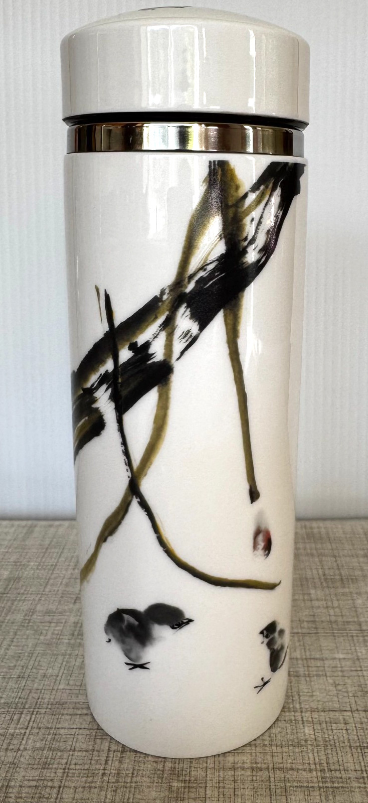 Porcelain Travel Tumbler 300ml Asian Ink Art Design Tea Coff
