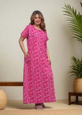 Printed Indian Cotton Long Nightgowns For Women, Indian Style Nighty Nighties