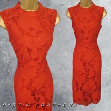 PER UNA M&S Dark Orange Lace Crochet Slim Elegant Classy Evening Dress Size 10