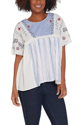 LOGO Lavish by Lori Goldstein Women's Embroidered Peasant Top Mrshmlow