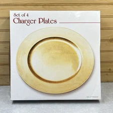 Set of 4 Gold Leaf 13” Plastic Dinner Plate CHARGERS New Open Box