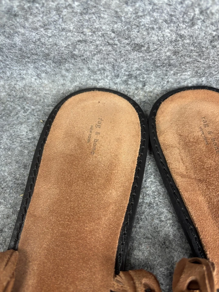 Sandalias de trapo y hueso para mujer talla 40 EU marrón gamuza trenzada tanga chanclas planas Foto 4 de 4