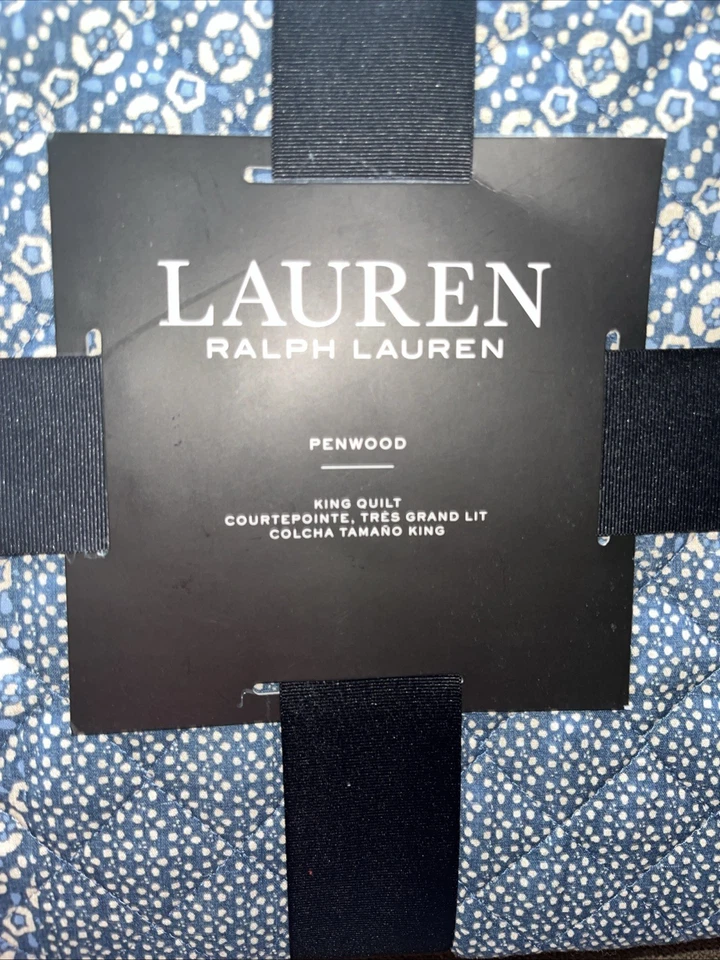Ralph Lauren Penwood Indigo 多拼布 100% 棉 1 件 被子特大号340美元 — 第 2/4 张图片