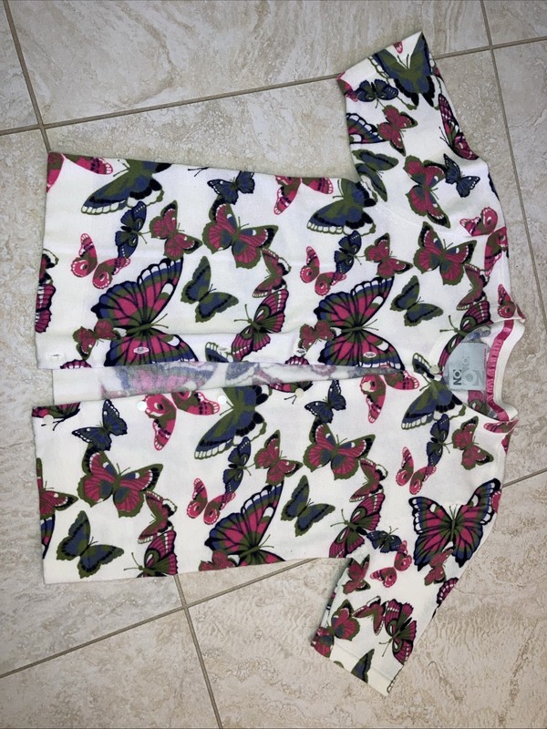 Old Navy Girls Short Sleeve Cardigan Sweater Butterflies White Pink Blue XL