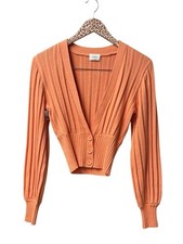 Aritzia Wilfred Plunge Front Cardigan Sweater Merino Cotton Orange Small NEW