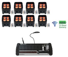  8 Rockville BEST PAR 50 Battery Wash Lights Wireless DMX 384 Ch. Controller