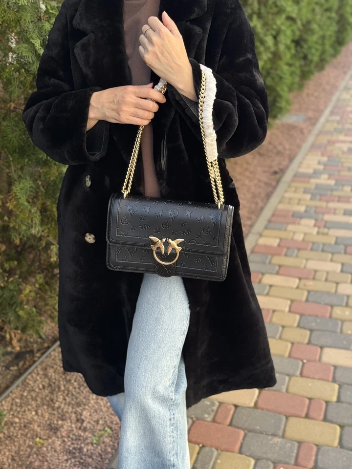 NUEVO Bolso Bandolera Pinko Fashion Simply Love Mediano Cuero Negro Dorado Foto 4 de 4