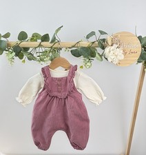 Next Baby Girls Preloved Two Piece Corded Dungaree Outfit Set First Size